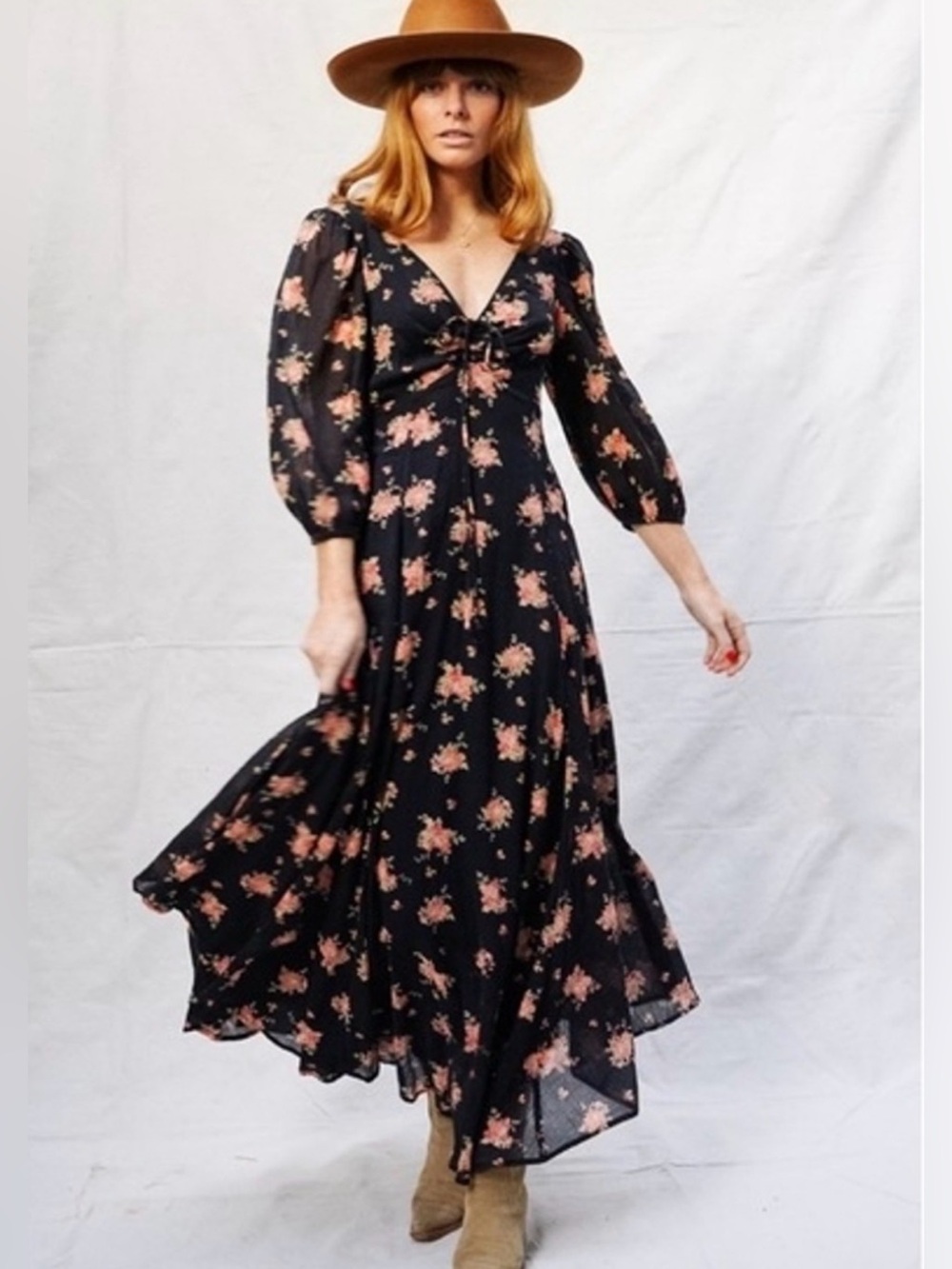 Free People Sea Glass Bohemian Floral Maxi Dress Size 4